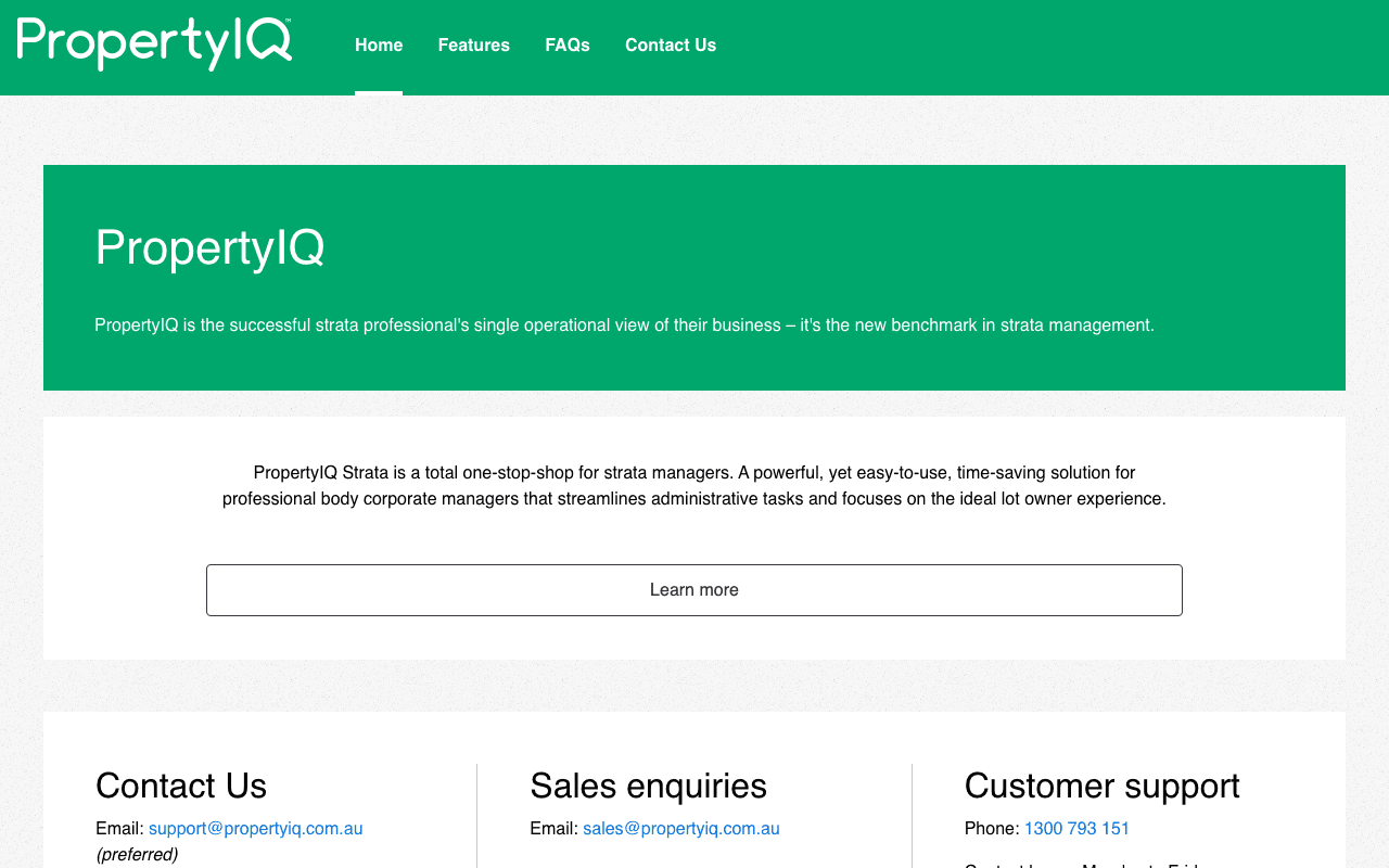PropertyIQ strata management platform homepage