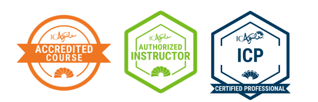 ICAgile Accredited Course, Authorized Instructor, and ICP Certified Professional badges